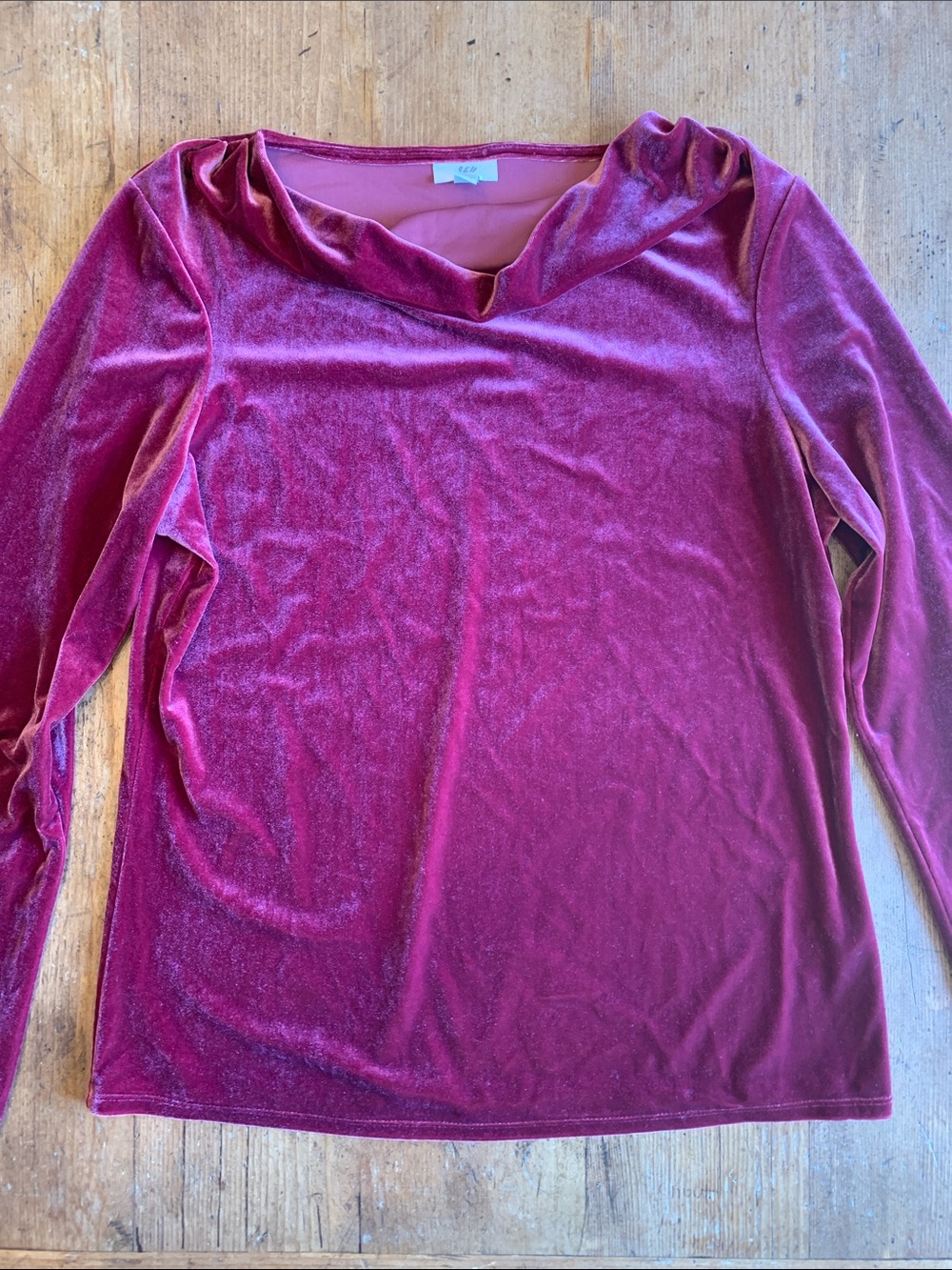 J. Jill Velvet Cowl-Neck Long Sleeve Top - Berry Plum